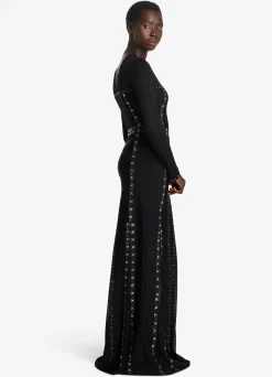 Clearance St. John Long Sleeve Studded Gown Black