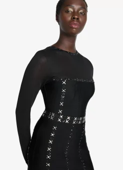 Clearance St. John Long Sleeve Studded Gown Black