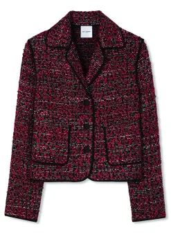 St. John Lurex Bouclette Tweed Jacket Crimson/Black Multi