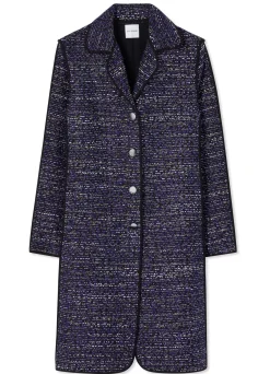 New St. John Lurex Bouclette Tweed Long Jacket Purple/Black Multi