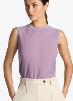 Clearance St. John Lurex Jersey Knit Shell Amethyst