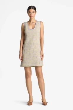 Best St. John Lurex Tweed V-Neck Dress Amethyst/Dusty Lavender Multi