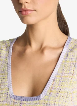 Best St. John Lurex Tweed V-Neck Dress Amethyst/Dusty Lavender Multi