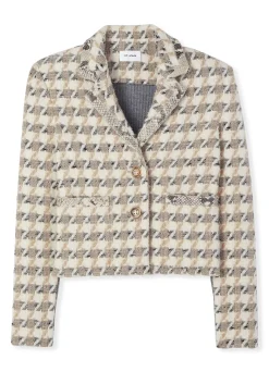 Best St. John Maxi Houndstooth Tweed Jacket Cloud/Sand Multi