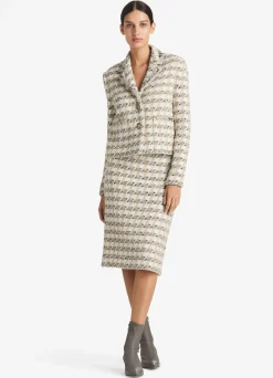 Best St. John Maxi Houndstooth Tweed Jacket Cloud/Sand Multi
