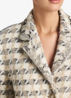 Best St. John Maxi Houndstooth Tweed Jacket Cloud/Sand Multi