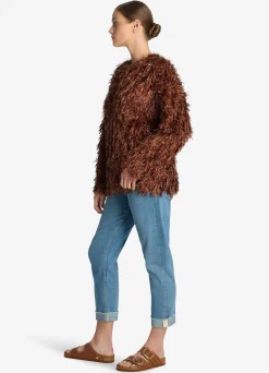 Hot St. John Metallic and Sequin Faux Fur Jacket Brick/Copper Multi