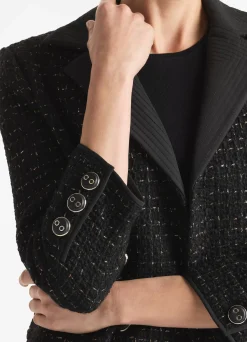 Sale St. John Metallic Bouclette Tweed Jacket Black Multi