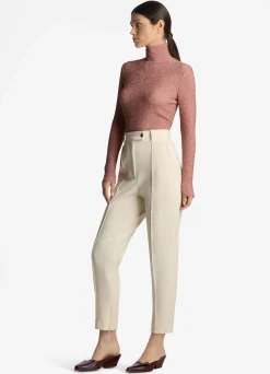 Outlet St. John Metallic Knit Turtleneck Top Macaroon