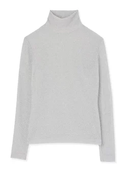 Online St. John Metallic Knit Turtleneck Top Silver