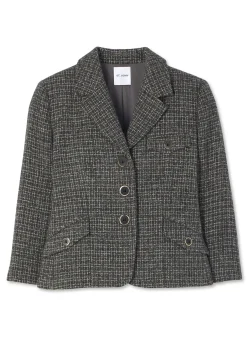 Outlet St. John Micro Pattern Tweed 3/4 Sleeve Jacket Light Gray Multi