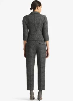 Outlet St. John Micro Pattern Tweed 3/4 Sleeve Jacket Light Gray Multi