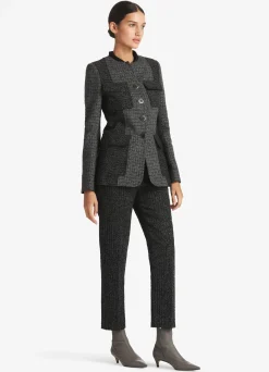 Best St. John Micro Pattern Tweed Patched Jacket Dark Heather Gray/Ecru/Black Multi