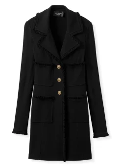 New St. John Milano Pique Knit Fit Flare Topper With Knit Fringe Trim Caviar