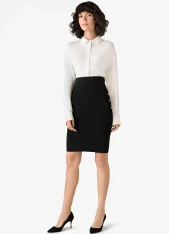 Discount St. John Mixed Rib Button Skirt Black