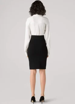 Discount St. John Mixed Rib Button Skirt Black
