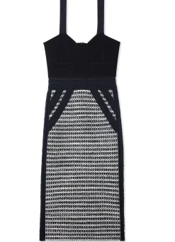 Hot St. John Mixed Stretch Knit Dress Black/Ivory Multi