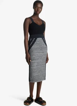 Hot St. John Mixed Stretch Knit Dress Black/Ivory Multi