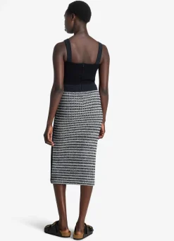 Hot St. John Mixed Stretch Knit Dress Black/Ivory Multi