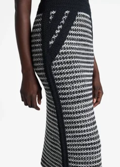 Hot St. John Mixed Stretch Knit Dress Black/Ivory Multi