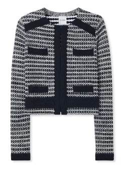 Sale St. John Mixed Stretch Knit Jacket Black/Ivory Multi