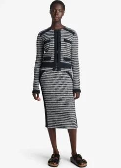 Sale St. John Mixed Stretch Knit Jacket Black/Ivory Multi