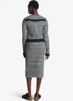 Sale St. John Mixed Stretch Knit Jacket Black/Ivory Multi