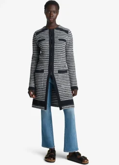 New St. John Mixed Stretch Knit Topper Black/Ivory Multi