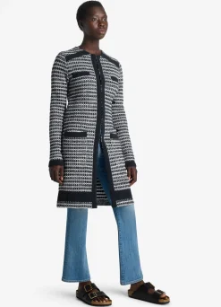 New St. John Mixed Stretch Knit Topper Black/Ivory Multi