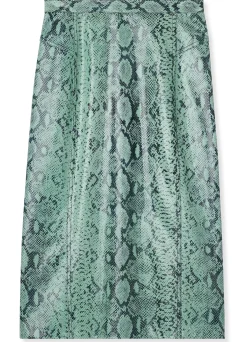Outlet St. John Nappa Leather Snake Print Skirt Dusty Aqua Snake