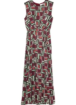 New St. John Painted Geo Print Dress Dark Claret Multi
