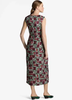 New St. John Painted Geo Print Dress Dark Claret Multi
