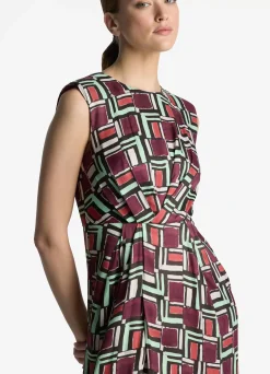 New St. John Painted Geo Print Dress Dark Claret Multi