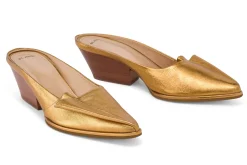 Sale St. John Pleated Leather Mule Gold