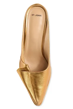 Sale St. John Pleated Leather Mule Gold