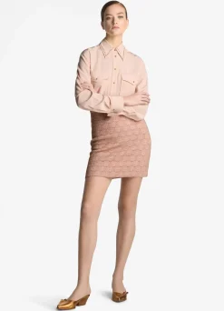 St. John Pointelle Knit Skirt Light Blossom/Copper Lurex Multi