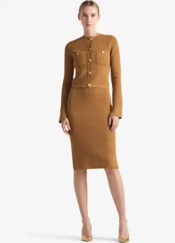 Clearance St. John Racking Stitch Knit Jacket Caramel