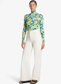 Online St. John 60s Floral Print Nuda Turtleneck Mint Multi