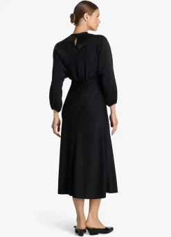 St. John Satin Back Crepe Long Sleeve Dress Black