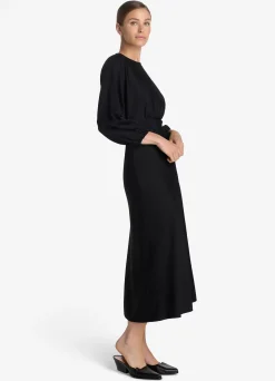 St. John Satin Back Crepe Long Sleeve Dress Black