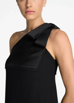 Discount St. John Satin Back Crepe One Shoulder Gown Black