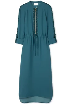 New St. John Satin Back Crepe Zip Front Dress Prussian Blue