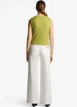 Outlet St. John Sequin and Rib Knit Shell Chartreuse
