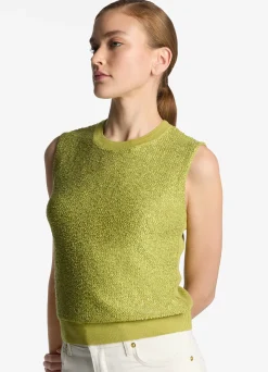 Outlet St. John Sequin and Rib Knit Shell Chartreuse