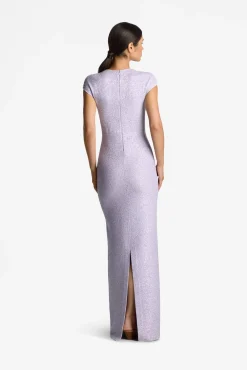 Sale St. John Sequin Knit Cap Sleeve Gown Sunflower