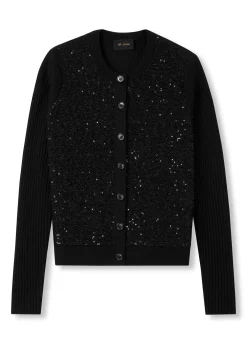Best St. John Sequin Knit Cardigan Black