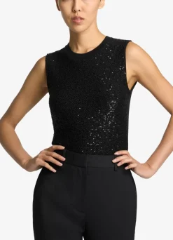 New St. John Sequin Knit Shell Black