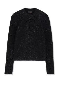Hot St. John Sequin Stretch Knit Mock Neck Sweater Black