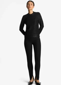 Hot St. John Sequin Stretch Knit Mock Neck Sweater Black