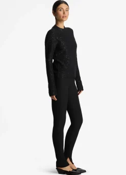 Hot St. John Sequin Stretch Knit Mock Neck Sweater Black